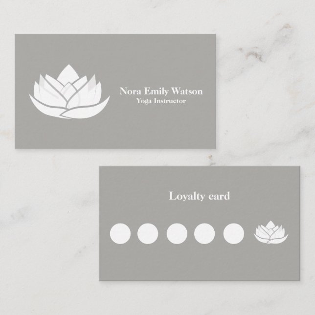Cartão De Fidelidade Simple Grey and White Lotus Flower Business Flat (Frente/Verso)