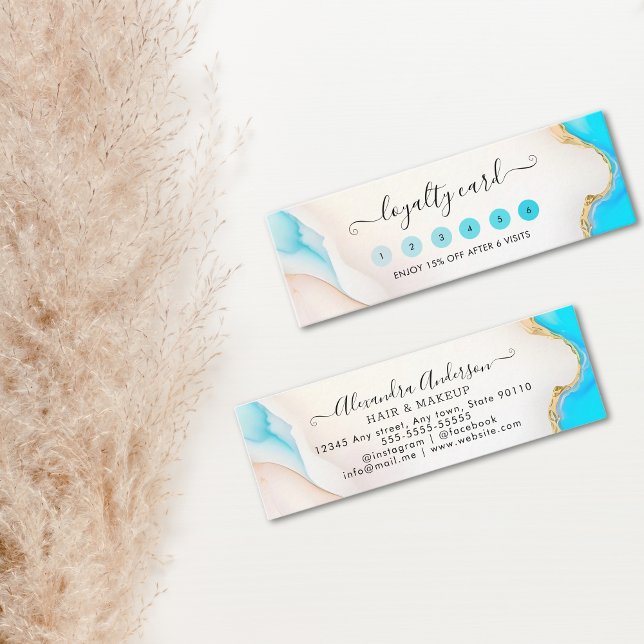 Cartão De Fidelidade Sinal de luxo - Script Aqua Holographic Salon (Luxury Signature Script Aqua Holographic Salon Loyalty Card)