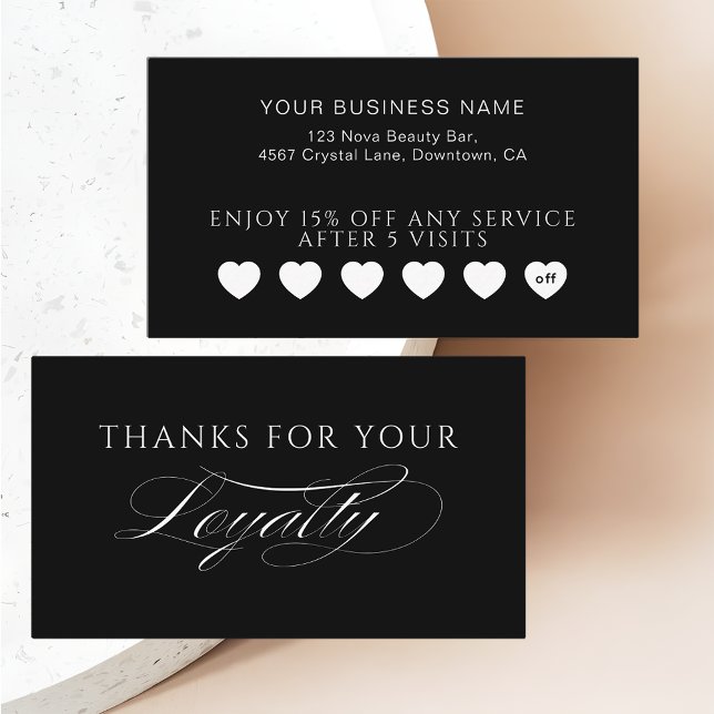 Cartão De Fidelidade Sleek Black Modern Hearts Customer Loyalty Cards (Criador carregado)