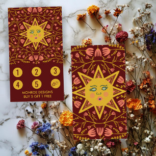 Cartão De Fidelidade Sol & Vinhas Floridas Elegante Ilustrado Boho 5