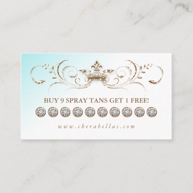 Cartão De Fidelidade Spray Tan Loyalty Card Diamantes Dourados da Coroa (Frente)