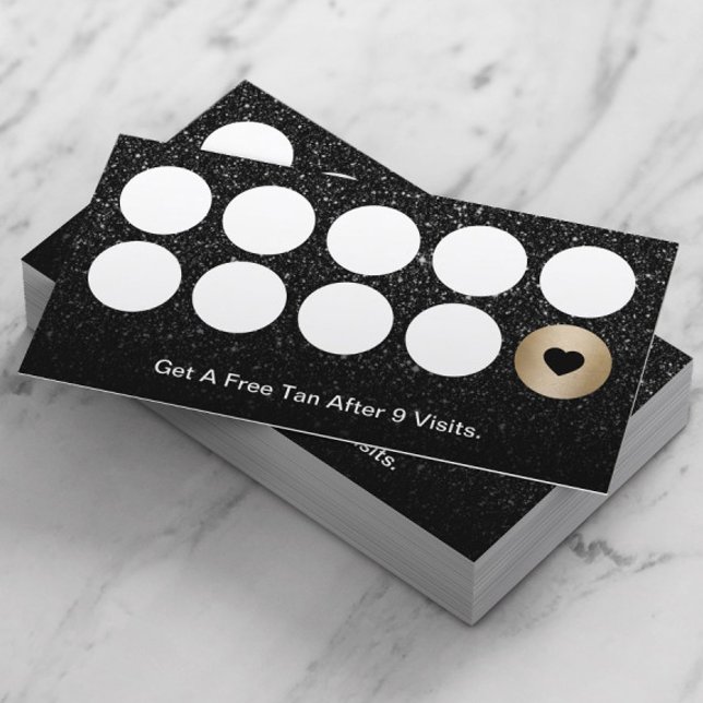 Cartão De Fidelidade Spray Tanning Salon Modern Black Glitter Lealdade (Criador carregado)
