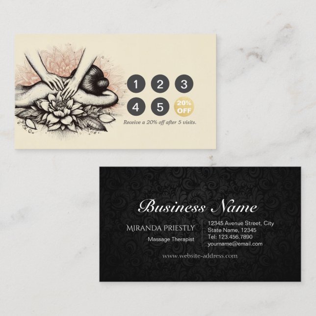 Cartão De Fidelidade Terapêutica de Massagem Terapia Mãos Energia Spa B (Frente/Verso)