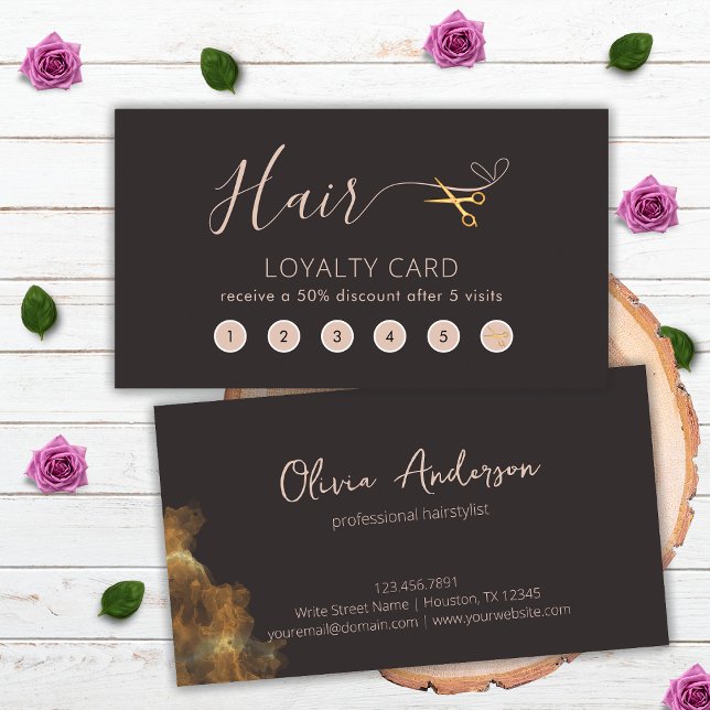 Cartão De Fidelidade Tesoura Dourada Cinza Escuro Hairstylist Beauty Sa (Front and Back)