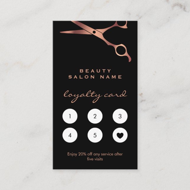 Cartão De Fidelidade Tesoura Preta de Cobre Preta do Cabeleireiro Compr (Frente)