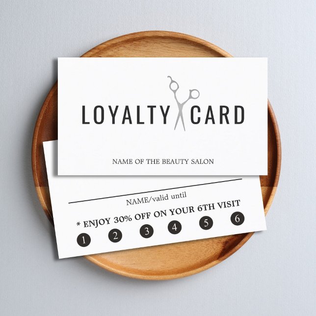 Cartão De Fidelidade Tesouras de Prata Brancas Elegantes Negrito (Criador carregado)