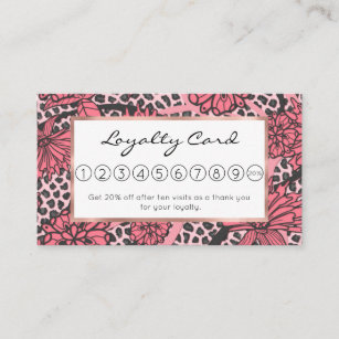 Cartão De Fidelidade Teste padrão floral preto cor-de-rosa bonito do