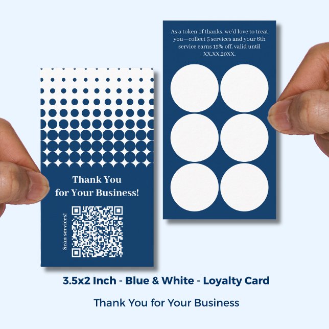 Cartão De Fidelidade  Thank You QR Code - Blue White Service Business (Thank You QR Code - Blue White Service Business Loyalty Card; Size: 3.5x2 Inch)