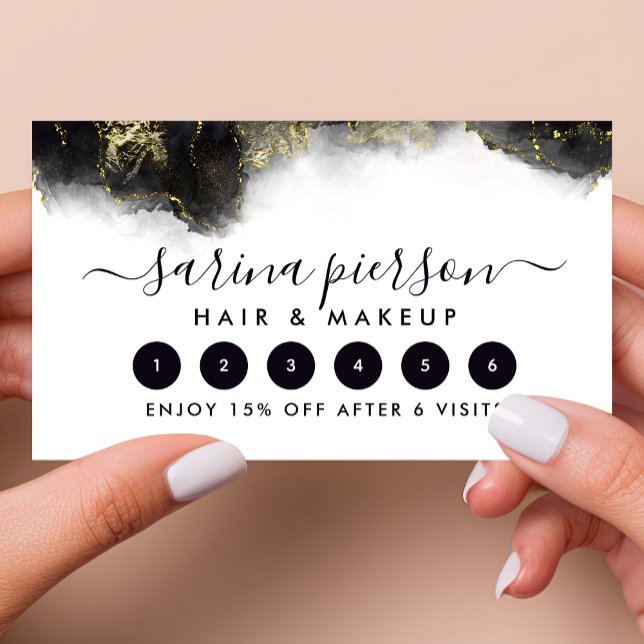 Cartão De Fidelidade Tinta de Aquarela Líquida De Arte Moderna Preta E  (Criador carregado)