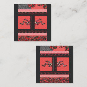 Cartão De Fidelidade um padrão vermelho e preto com flores