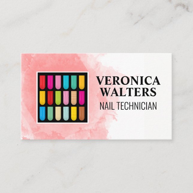 Cartão De Fidelidade Unhas decoradas | Fundo de Aquarela (Frente)