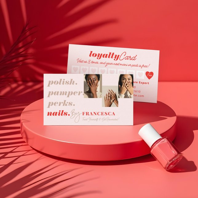 Cartão De Fidelidade Unhas Modernas De Colagem De Fotos Negrito Por Bea (Modern Bold Photo Collage Nails By Beauty Salon Loyalty Card)