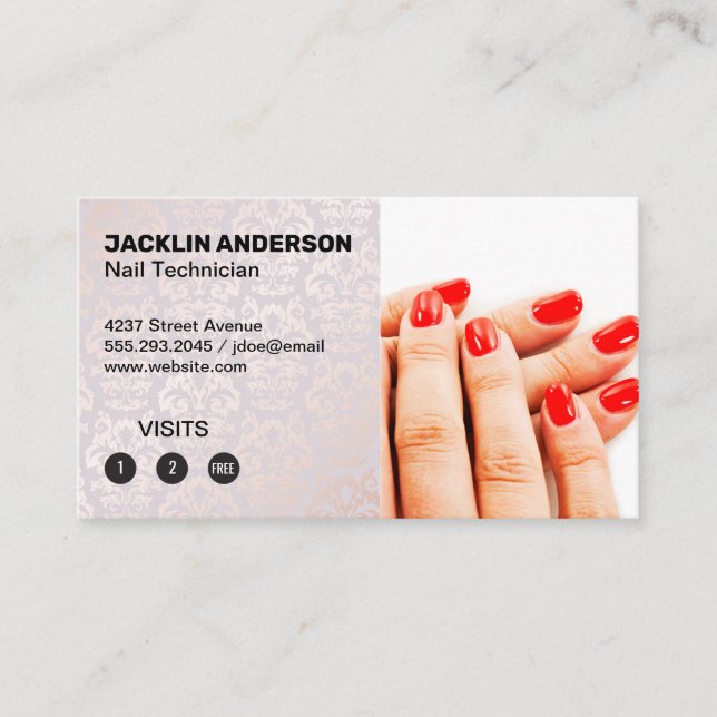 Cartão De Fidelidade Unhas pintadas | Cor damasco | Lealdade (Frente)