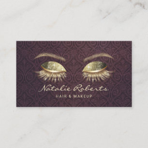 Cartão De Fidelidade Vintage Purple Damask Dourado Eyelash Salon Loyalt