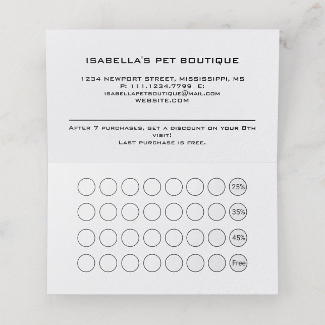 Cartão De Fidelidade White Dog Paw no serviço de aliciamento de animais (Interior Desdobrado)