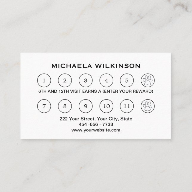 Cartão De Fidelidade White Dog Paw no serviço de aliciamento de animais (Verso)