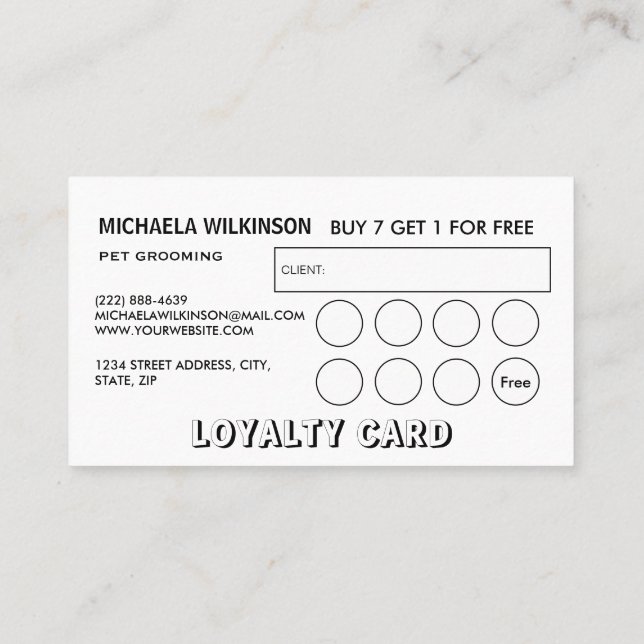 Cartão De Fidelidade White Dog Paw no serviço de aliciamento de animais (Verso)