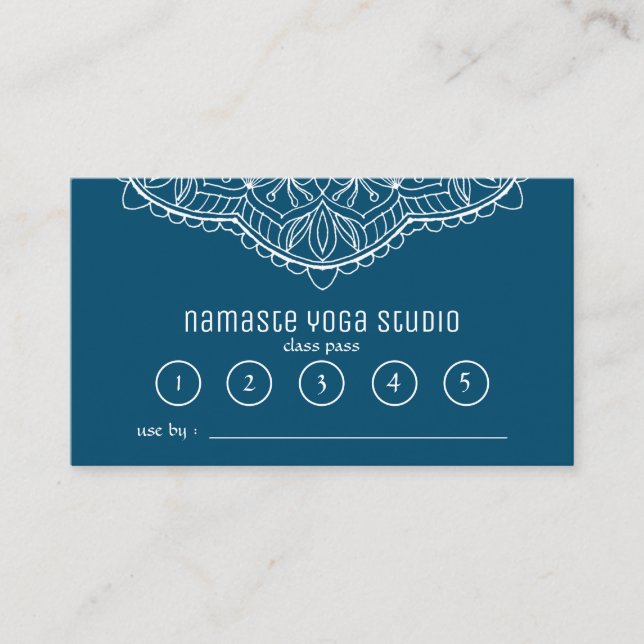 Cartão De Fidelidade Yoga Meditation Class Pass Teal Handrawn Mandala (Frente)