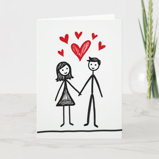 Cartão de Figura de Palito de Amor Romântico (Frente)