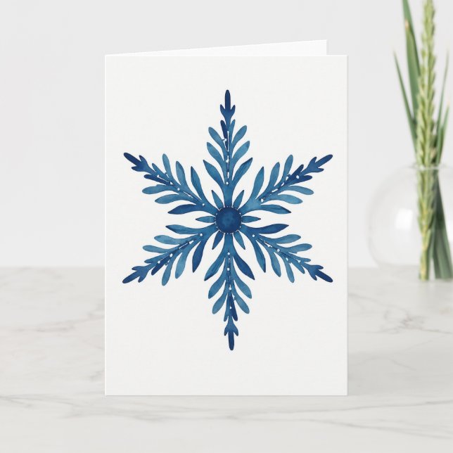 Cartão de Floco de Neve em Aquarela Azul (Frente)