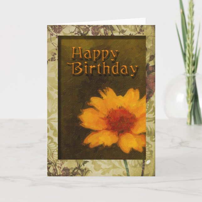 Cartão de flor com moldura de aniversário (Frente)