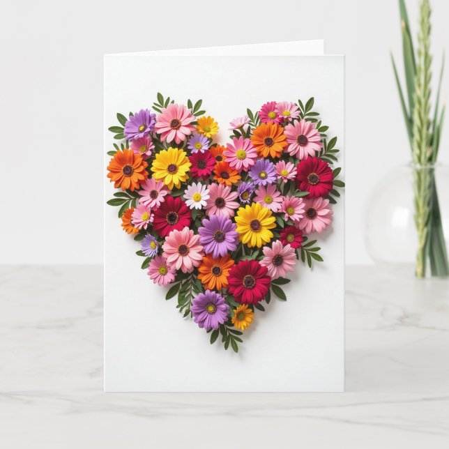 Cartão de Flor de Coração de Amor (Frente)