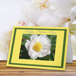 Cartão de Flor de Peônia Branca do Dia das Enferme