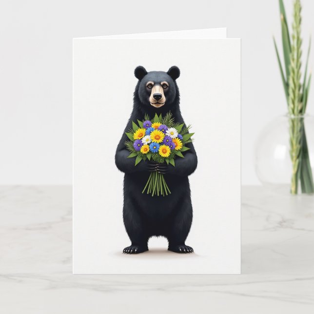 Cartão de Flor de Urso de Bolinhas (Frente)