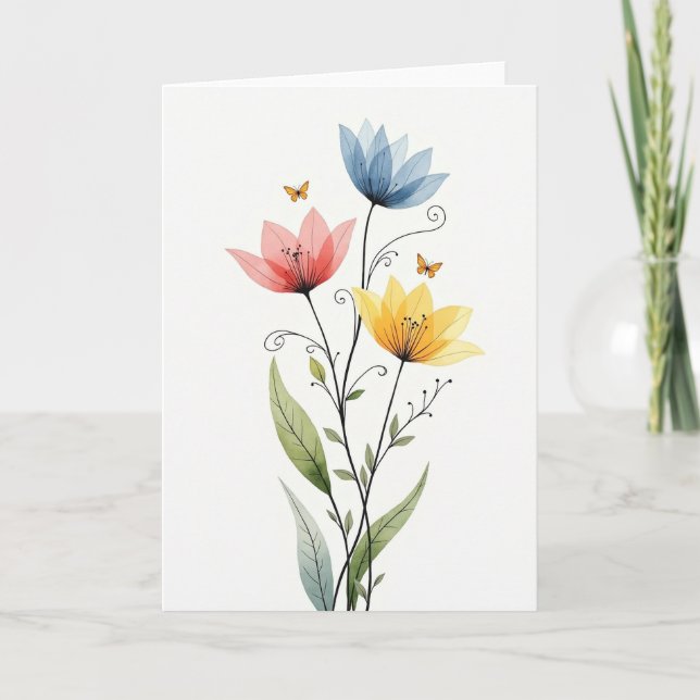 Cartão de Flor Elegante Listrada em Flor (Frente)