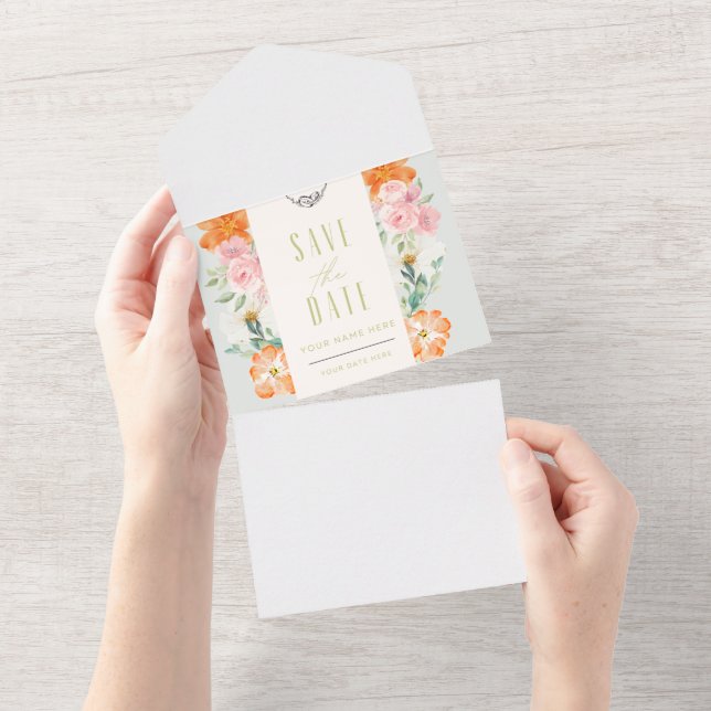 Cartão de Floral Salve a Data (Aba destacável)