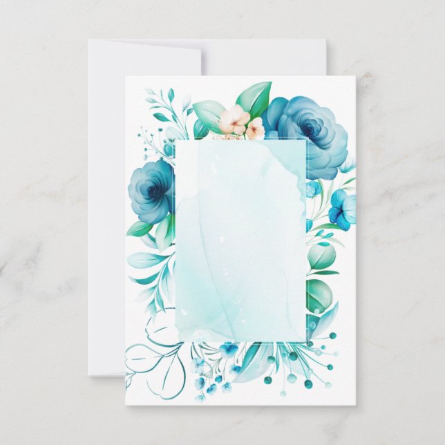 cartão de flores azuis aquarela, crie o seu própri (Frente)