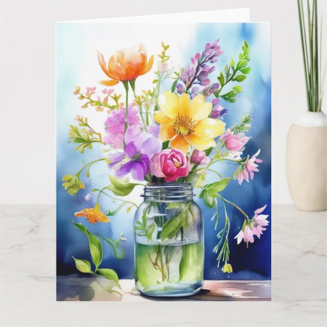 Cartão de Flores Coloridas da Primavera (Frente)