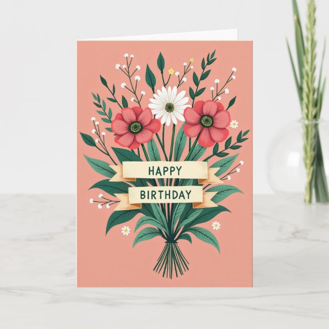 Cartão de Flores de Aniversário Alegre (Frente)