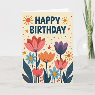 Cartão de Flores de Aniversário Artísticas