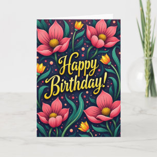 Cartão de Flores de Aniversário Artístico