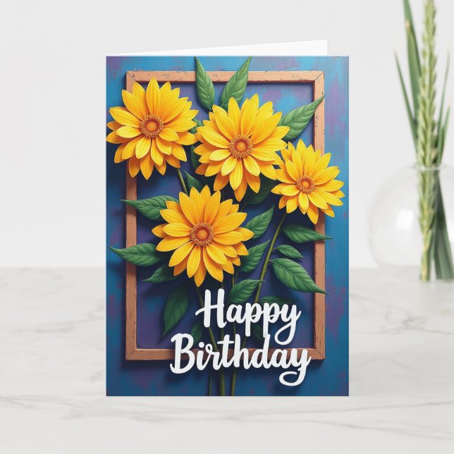 Cartão de Flores de Aniversário Iluminadas pelo So (Frente)