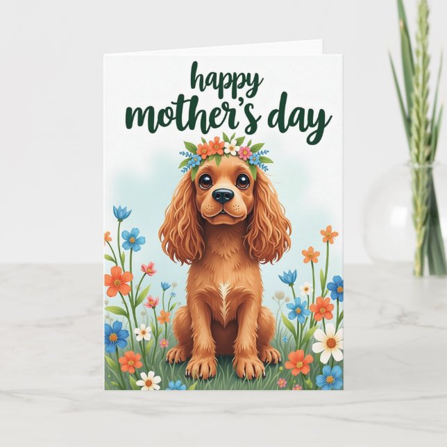 Cartão de Flores de Cachorrinho de Folha Falsa (Frente)