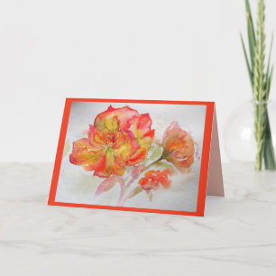 Cartão de flores de rosas em aquarela Rosa Laranja