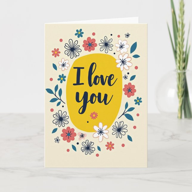 Cartão de Flores Simples Eu Te Amo (Frente)