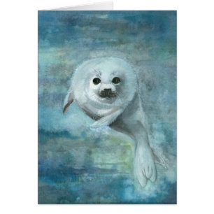 Cartão de Foca Harpa Nadadora do Ártico