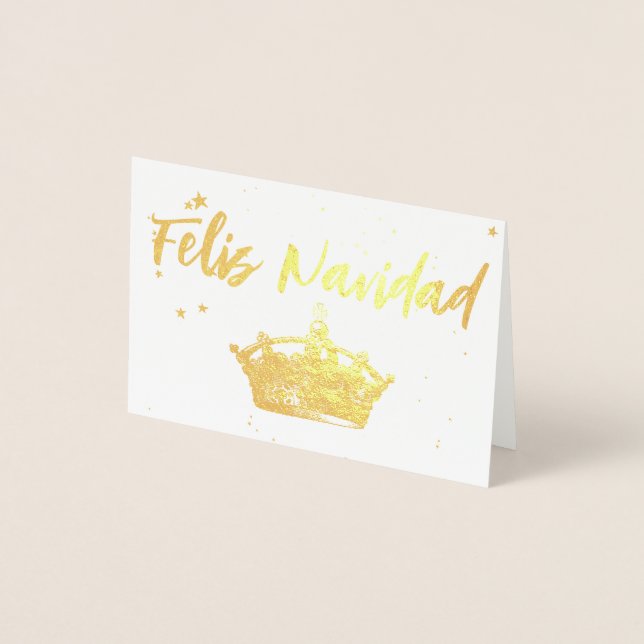 Cartão de Foil de Natal Dourado Feliz Navidad (Frente)