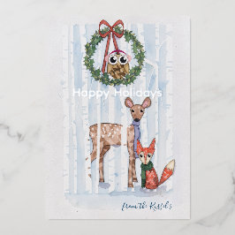 Cartão de Folha de Aquarela de Natal Floresta Capr