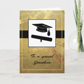 Cartão de Formatura Classic Gold Marble para Neto
