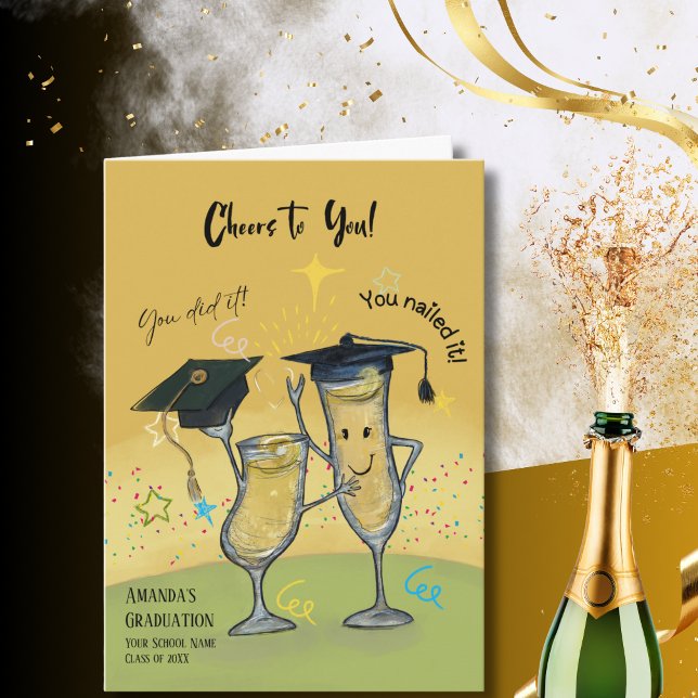 Cartão de Formatura com Copos de Champanhe de Apla (Funny Cheers Champagne Glasses Graduation Card (2))