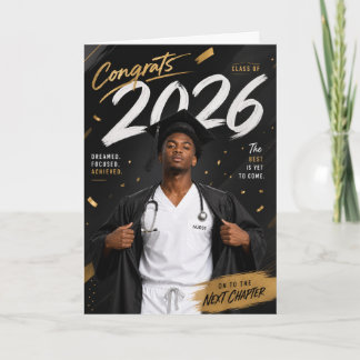 Cartão de Formatura de Enfermagem 2026 - Homem Afr