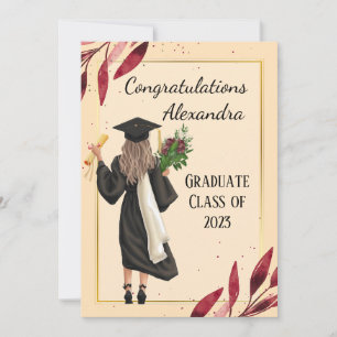 Cartão de Formatura Feminino em Aquarela