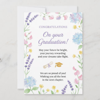 Cartão de Formatura Floral: Elegantes Parabéns par