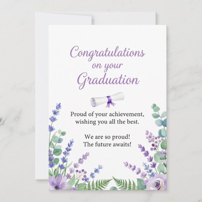 Cartão de Formatura Floral Roxo (Frente)