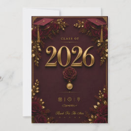 Cartão de Formatura Luxuoso Dourado Borgonha Turma