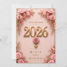 Cartão de Formatura Luxuoso Rosa e Dourado 2026